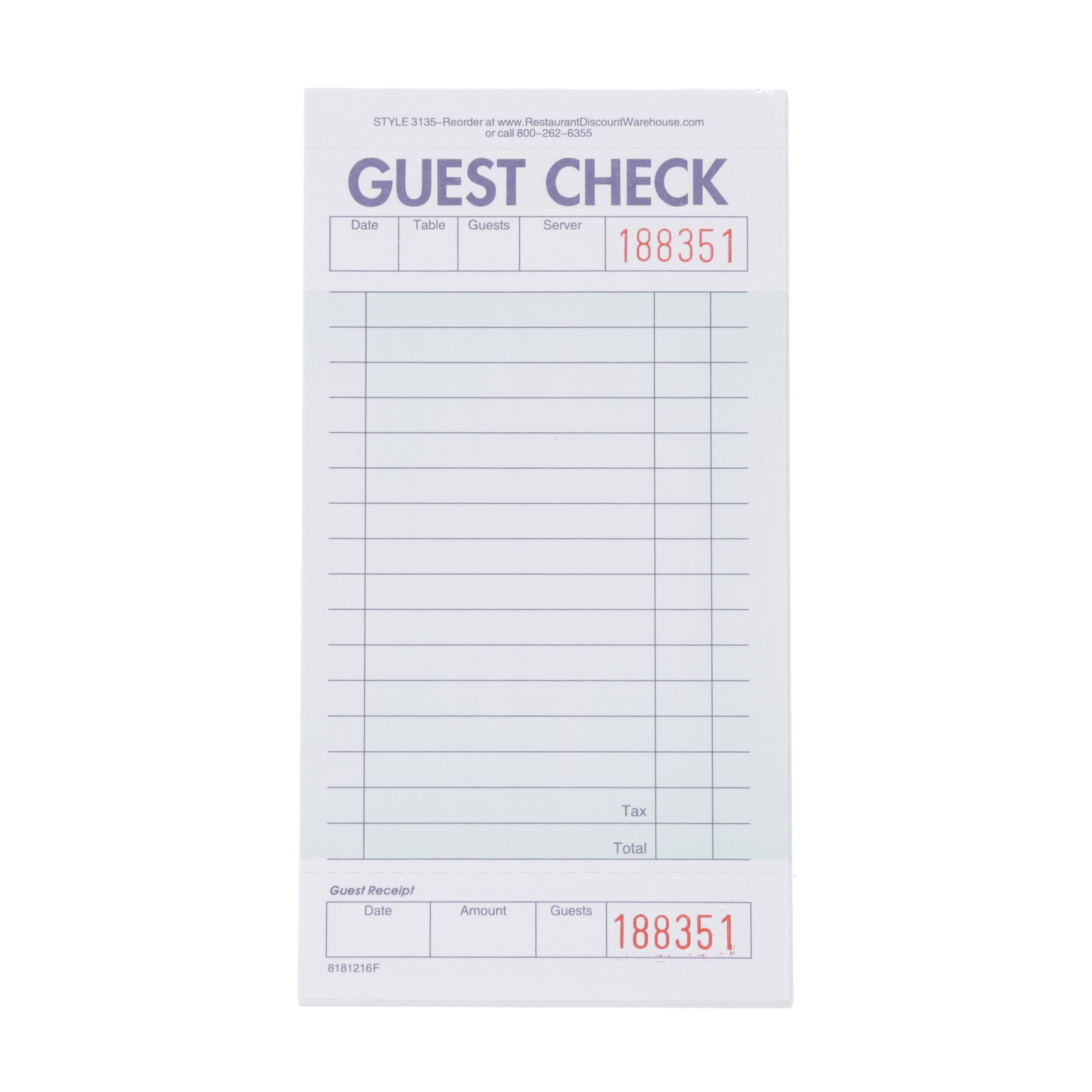 KNG - 3135PAD - Single Padded Green Guest Checks | TundraFMP