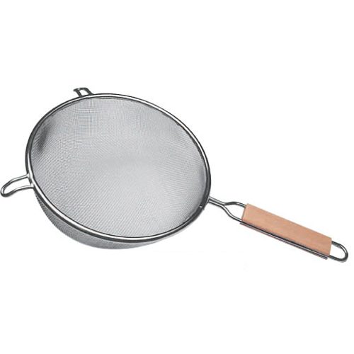 Single Fine Mesh Strainer With Flat Wooden Handle - 10-1/2